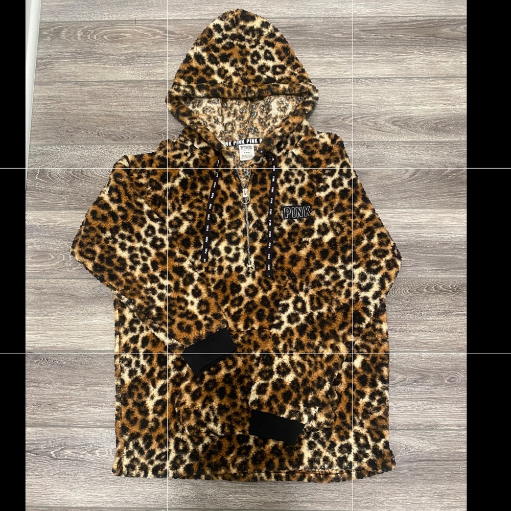 VS Pink Leopard Half Zip Sherpa